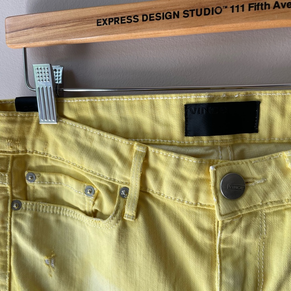 Vince Tie Dyed Yellow Skinny Jeans Distressed Mid Rise Size 28 - Picture 2 of 5